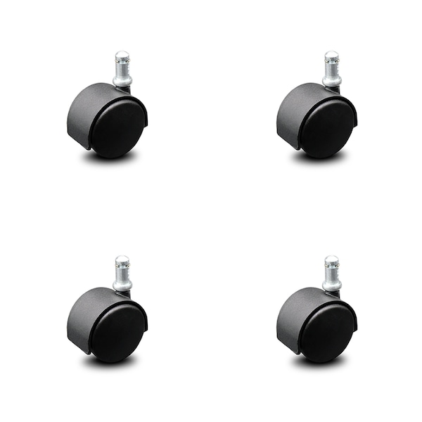 2 Inch Flat Black Hooded Nylon Twin Wheel Grip Ring Chair Casters SCC, 4PK